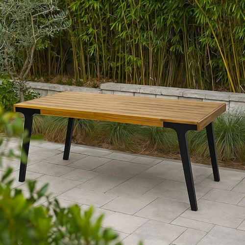 Sheldon Outdoor Dining Table, Rectangular 69 Inch Brown Wood, Black