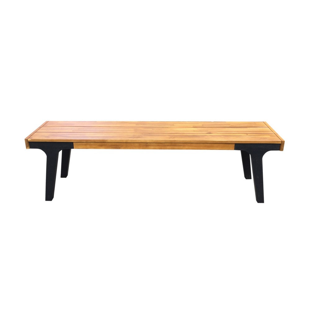 Sheldon Outdoor Bench Set of 2, Brown Wood, Black Legs, 63"