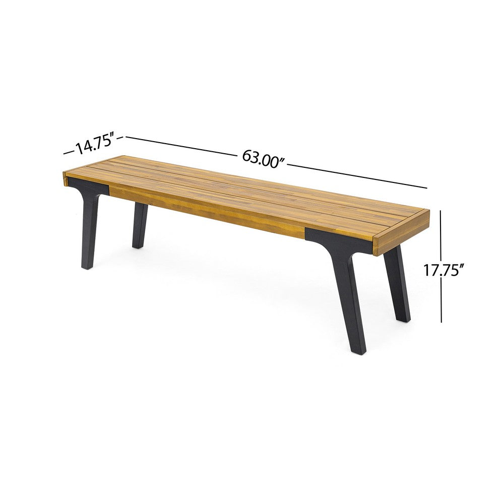Sheldon Outdoor Bench Set of 2, Brown Wood, Black Legs, 63"