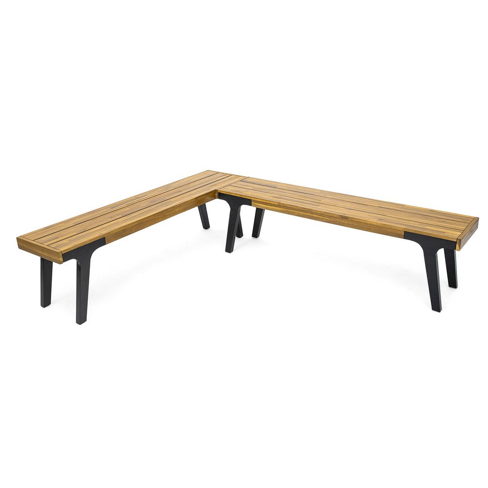 Sheldon Outdoor Bench Set of 2, Brown Wood, Black Legs, 63"