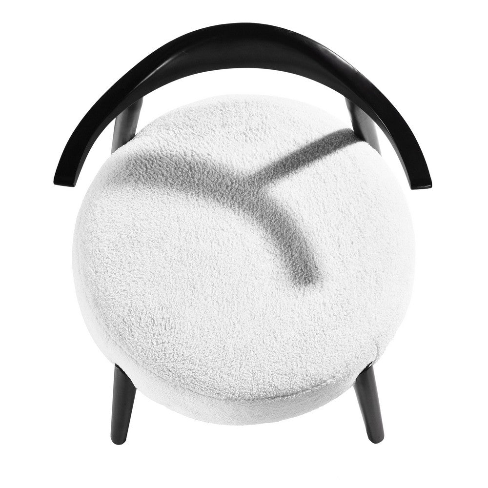 Noel Accent Chair, White Fabric, Round Foam Cushion, Black