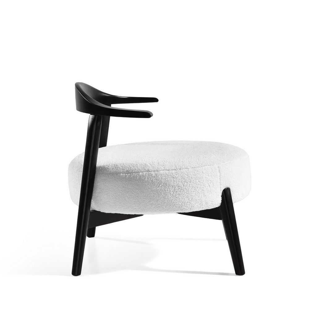 Noel Accent Chair, White Fabric, Round Foam Cushion, Black