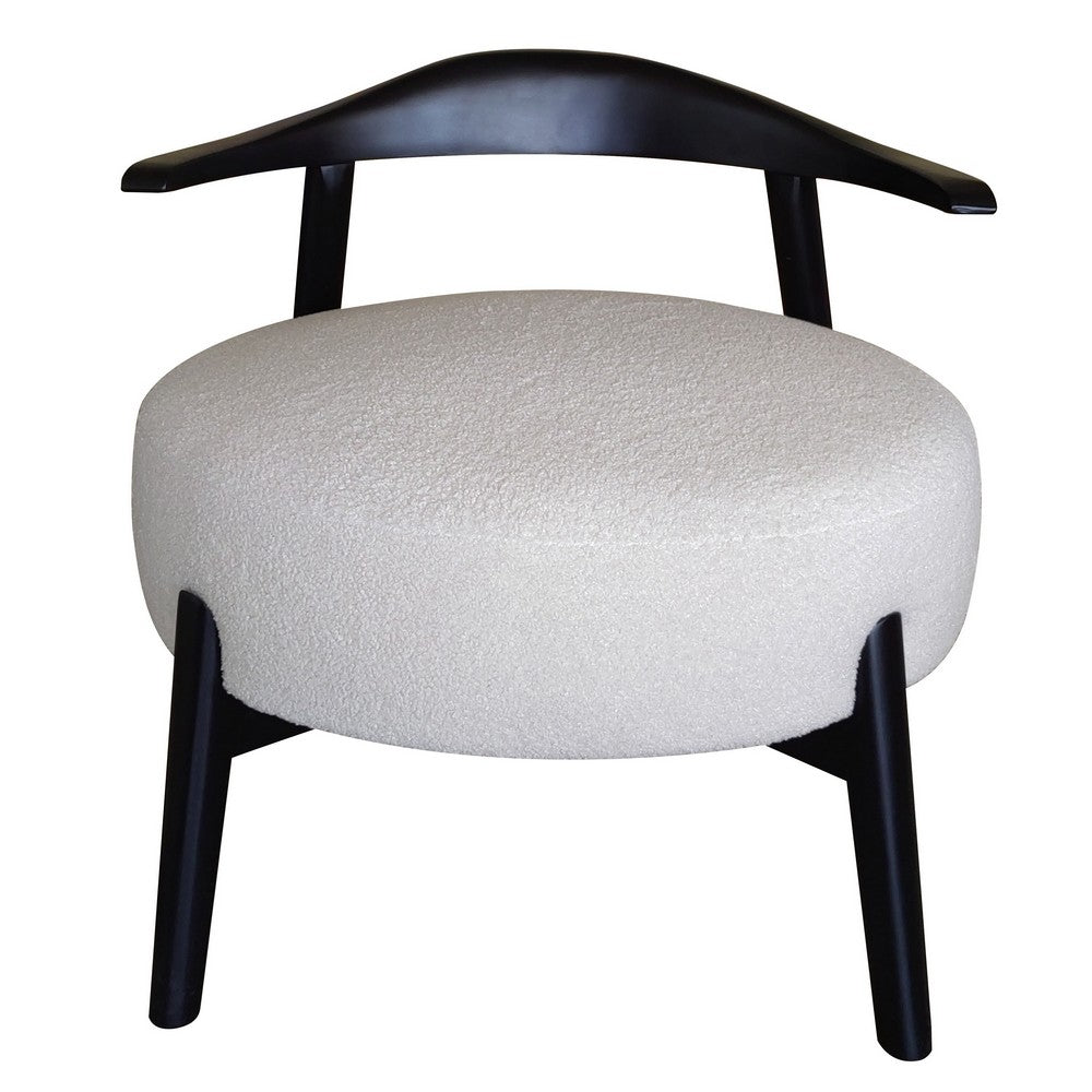 Noel Accent Chair, White Fabric, Round Foam Cushion, Black