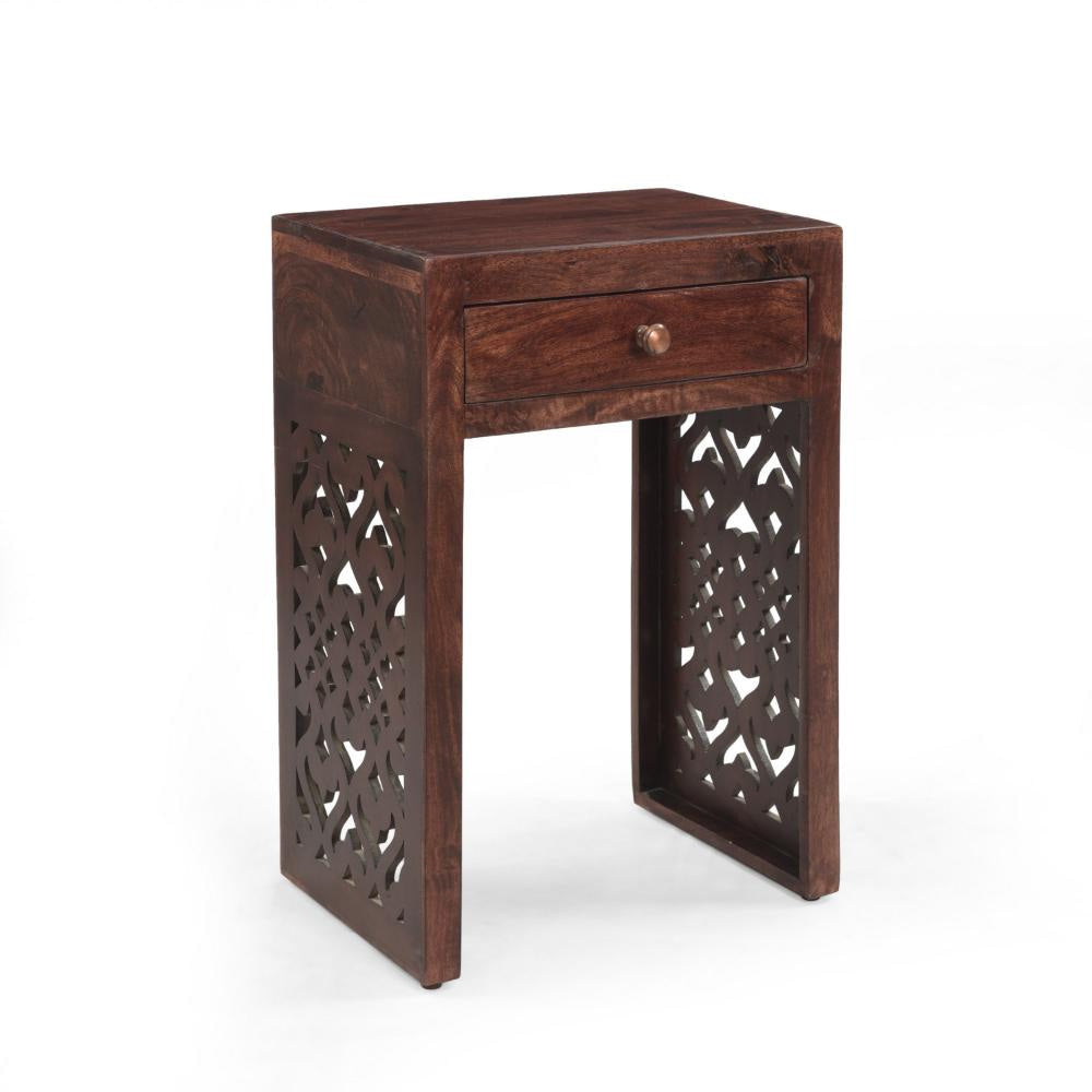 Valinca End Table, Rectangular 18 Inch, 1 Drawer, Dark Brown Wood
