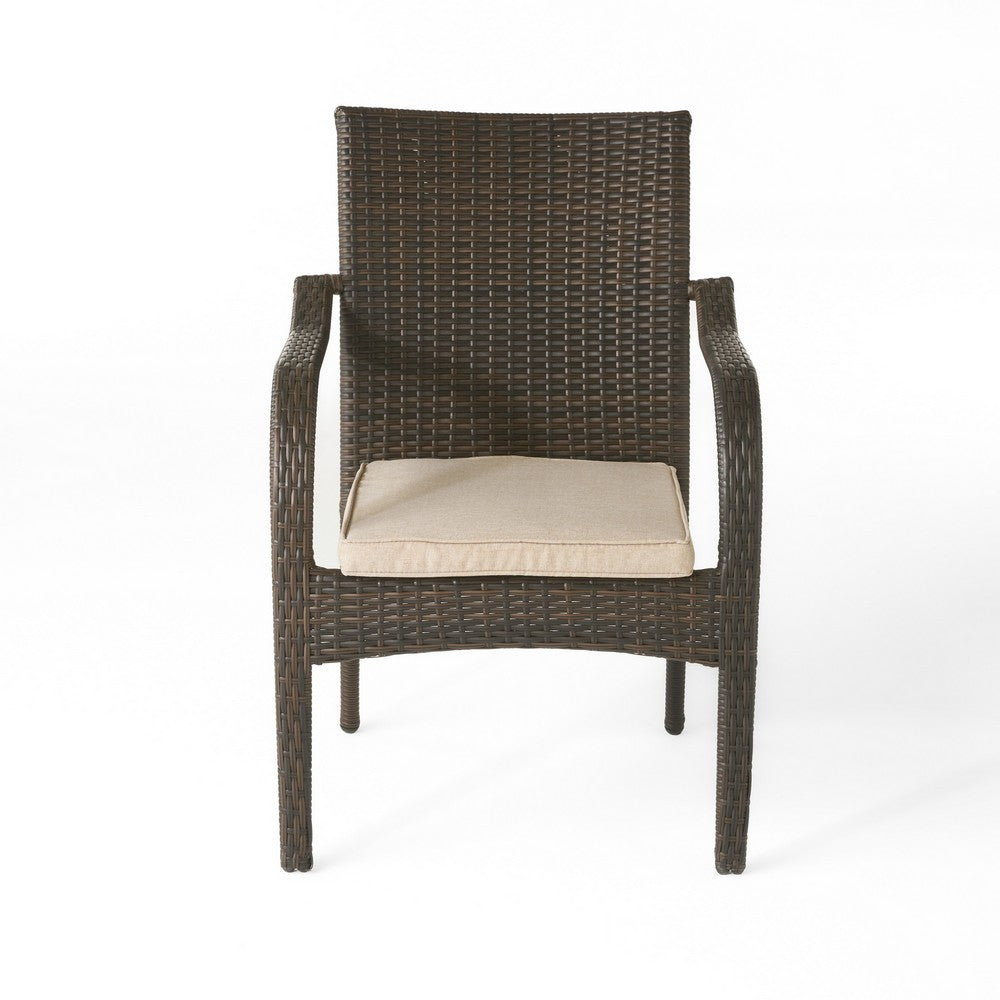 Laila Outdoor Stackable Chair Set of 4, Beige, Brown Rattan