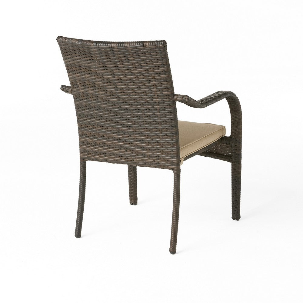 Laila Outdoor Stackable Chair Set of 4, Beige, Brown Rattan