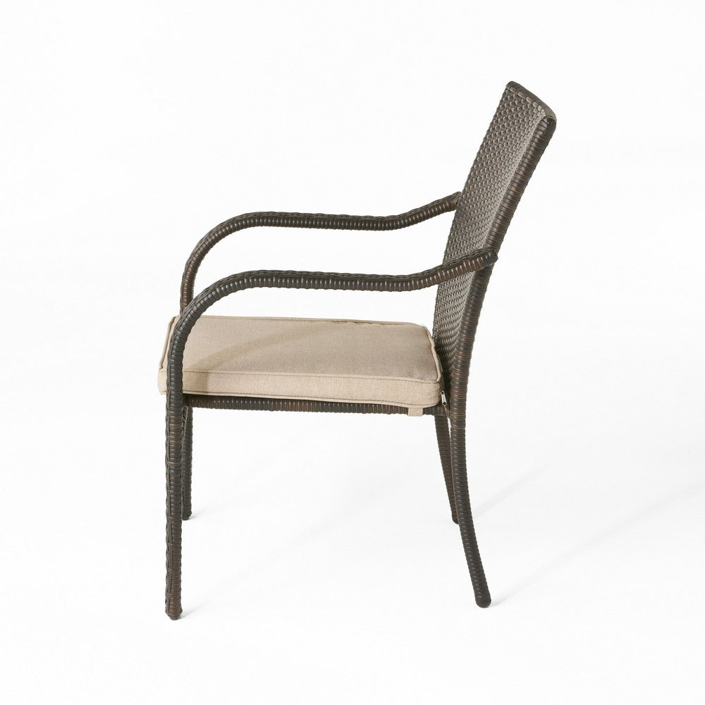 Laila Outdoor Stackable Chair Set of 4, Beige, Brown Rattan