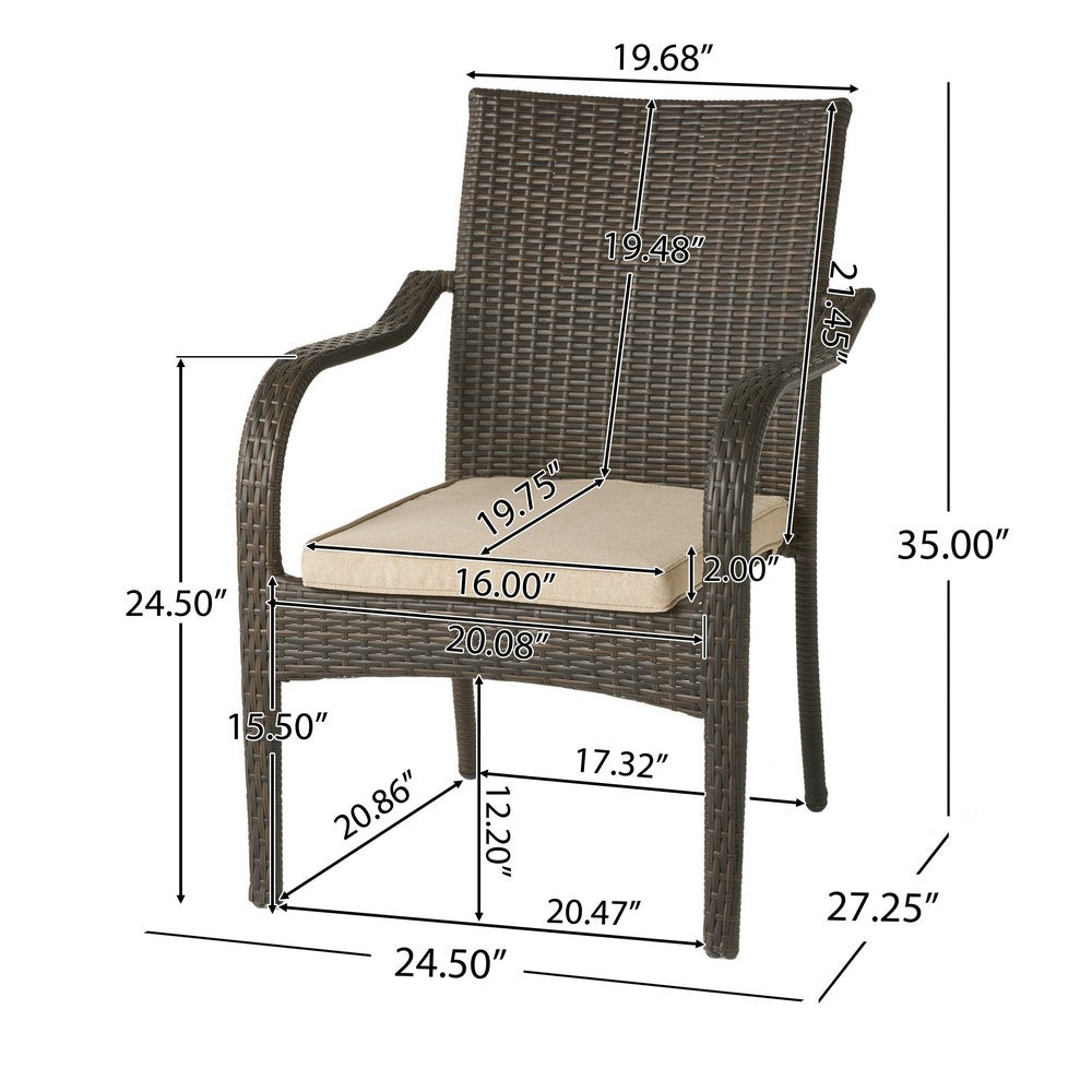 Laila Outdoor Stackable Chair Set of 4, Beige, Brown Rattan