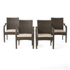 Laila Outdoor Stackable Chair Set of 4, Beige, Brown Rattan
