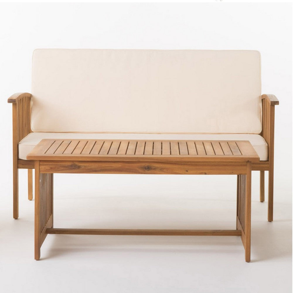 Sayan 4pc Outdoor Coffee Table Set, Loveseat, 2 Chairs, Beige, Brown