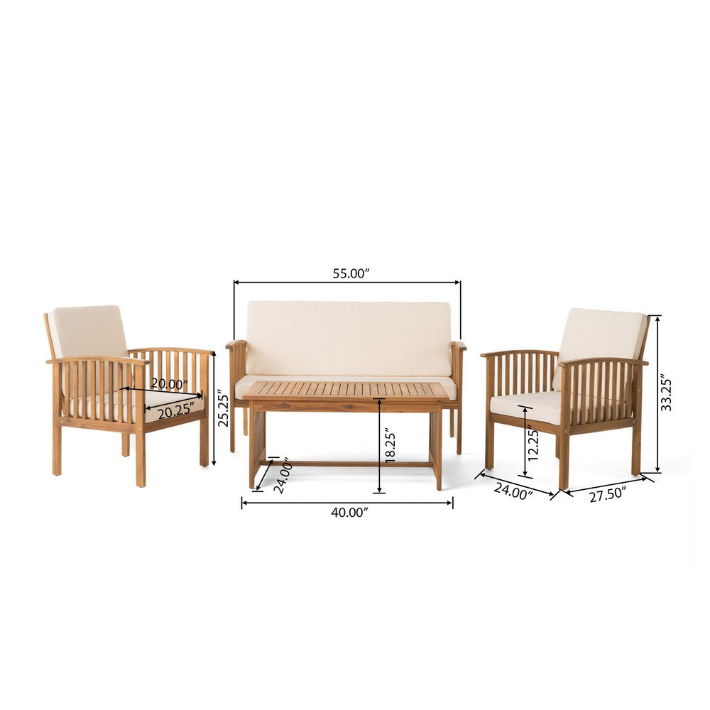 Sayan 4pc Outdoor Coffee Table Set, Loveseat 2 Chairs, Brown