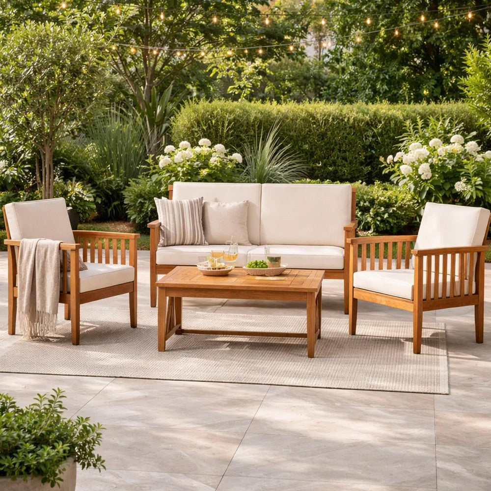 Sayan 4pc Outdoor Coffee Table Set, Loveseat 2 Chairs, Brown