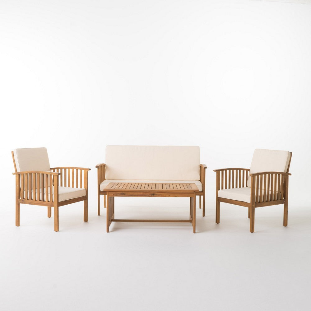 Sayan 4pc Outdoor Coffee Table Set, Loveseat 2 Chairs, Brown