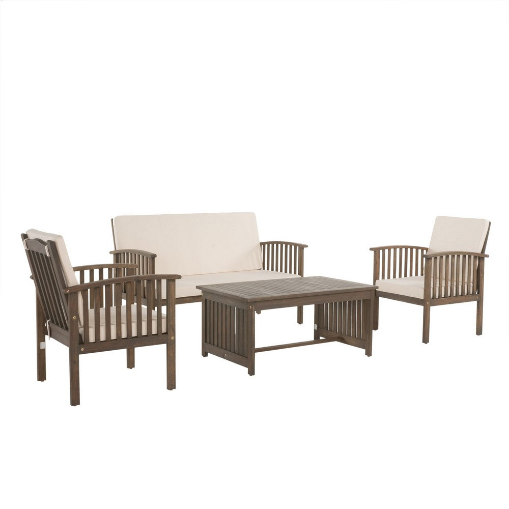 Sayan 4pc Outdoor Coffee Table Set, Loveseat, 2 Chairs, Beige and Gray