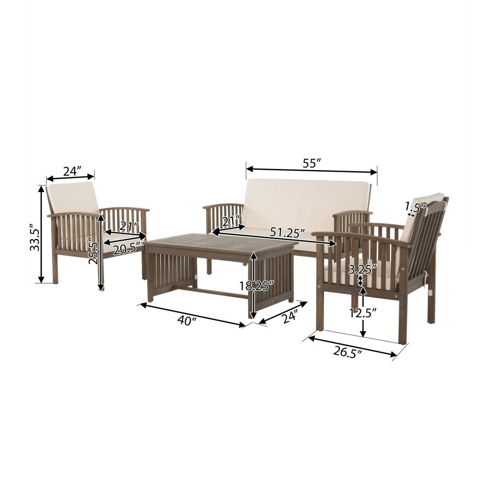 Sayan 4pc Outdoor Coffee Table Set, Loveseat 2 Chairs, Gray