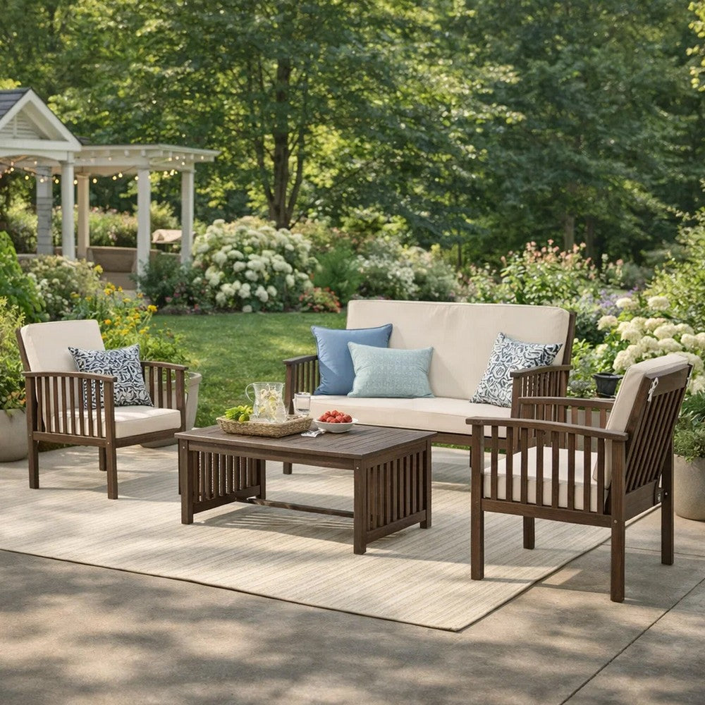 Sayan 4pc Outdoor Coffee Table Set, Loveseat, 2 Chairs, Beige and Gray