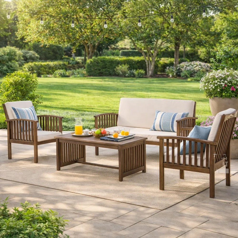 Sayan 4pc Outdoor Coffee Table Set, Loveseat 2 Chairs, Gray