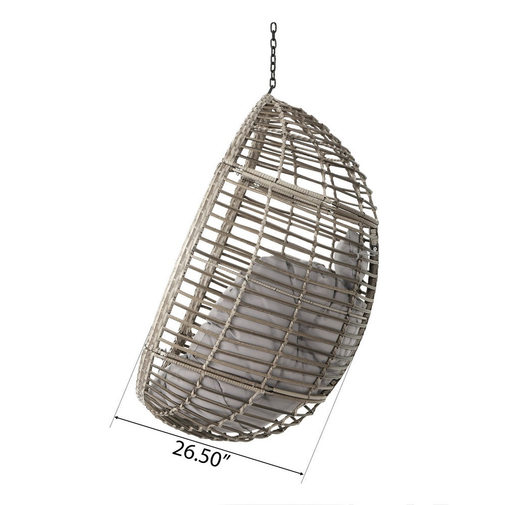 Jaya Outdoor Hanging Chair, Basket Shaped Gray Wicker, 47