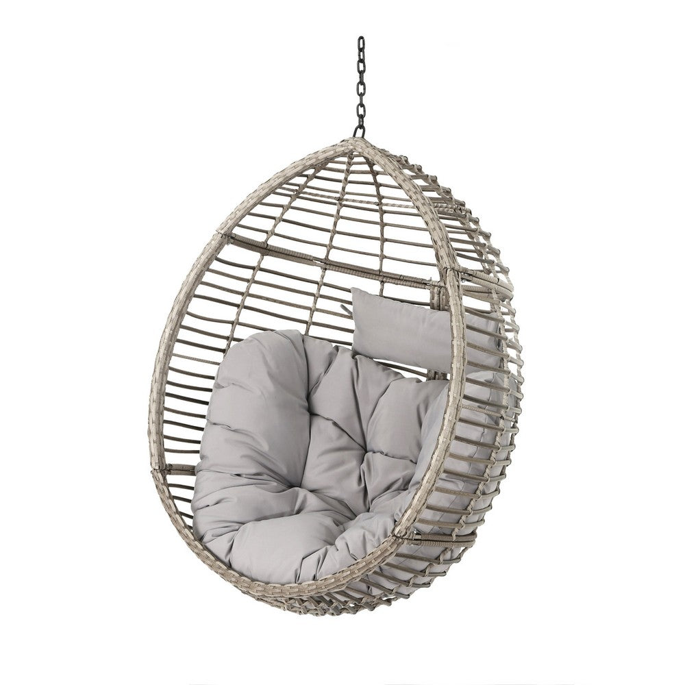 Jaya Outdoor Hanging Chair, Basket Shaped Gray Wicker, 47