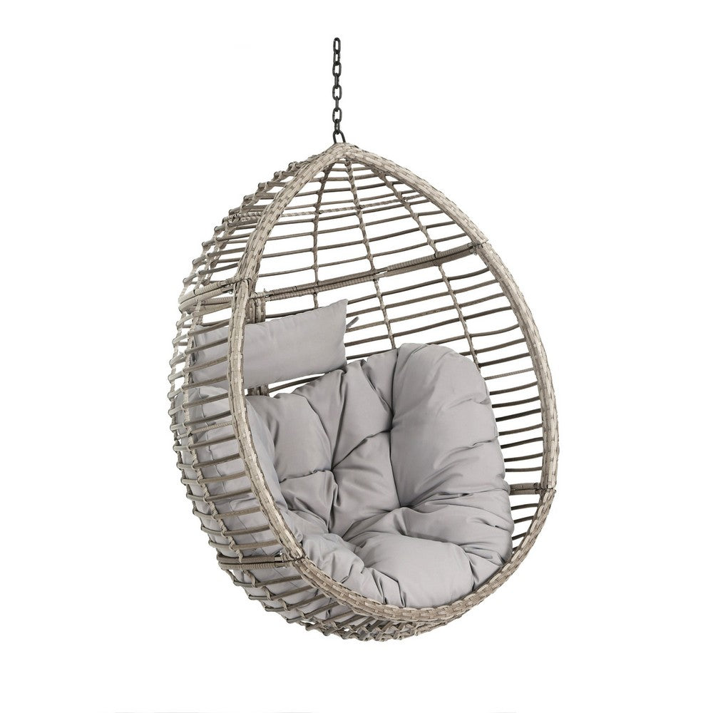 Jaya Outdoor Hanging Chair, Basket Shaped Gray Wicker, 47