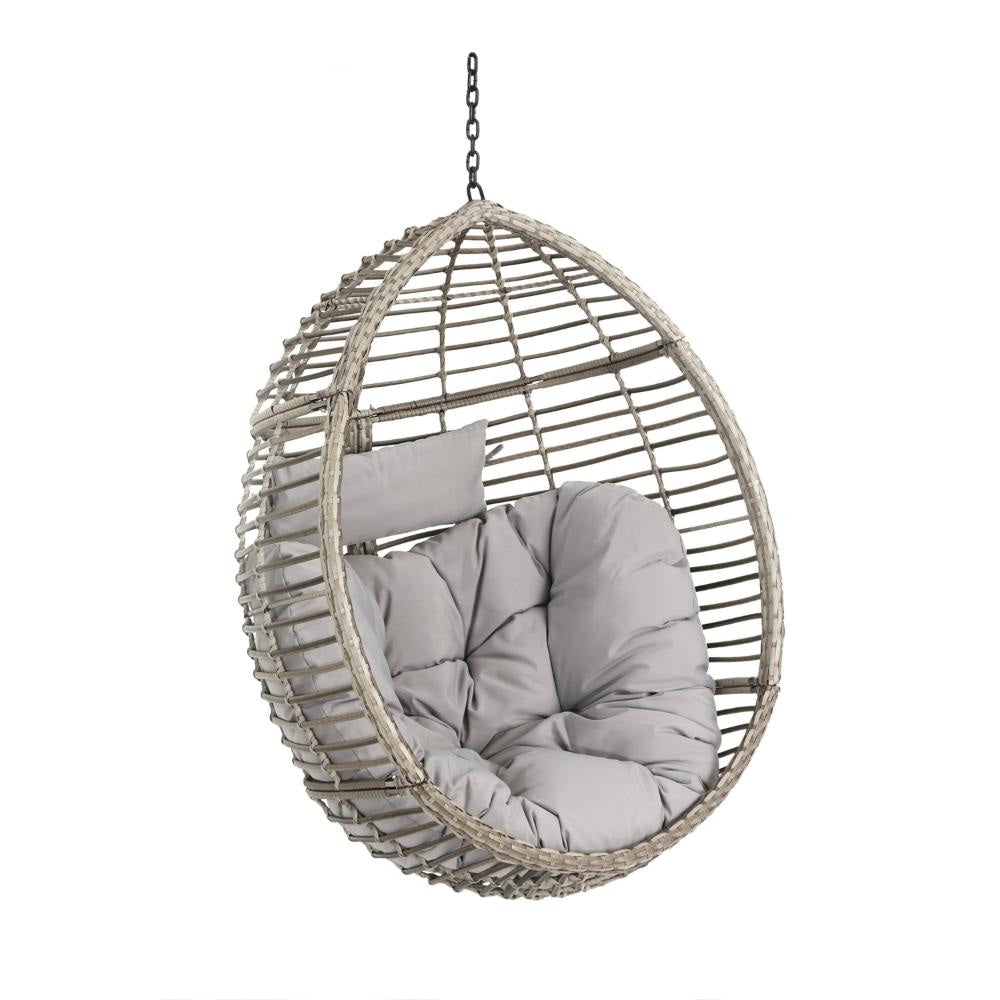 Jaya Outdoor Hanging Chair Basket Shape Gray Rattan Steel 47 Inch