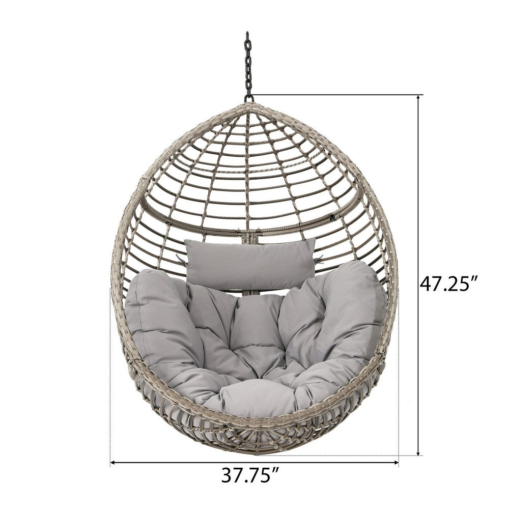 Jaya Outdoor Hanging Chair, Basket Shaped Gray Wicker, 47