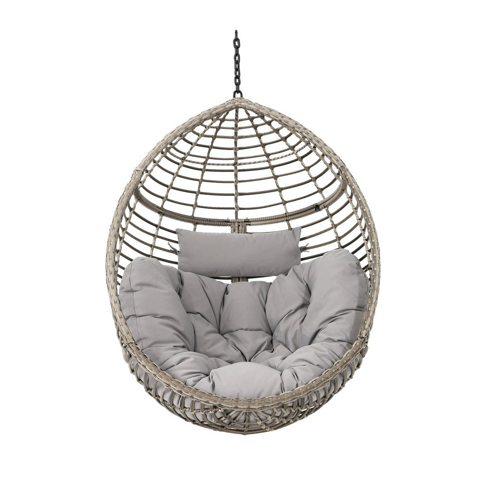 Jaya Outdoor Hanging Chair, Basket Shaped Gray Wicker, 47
