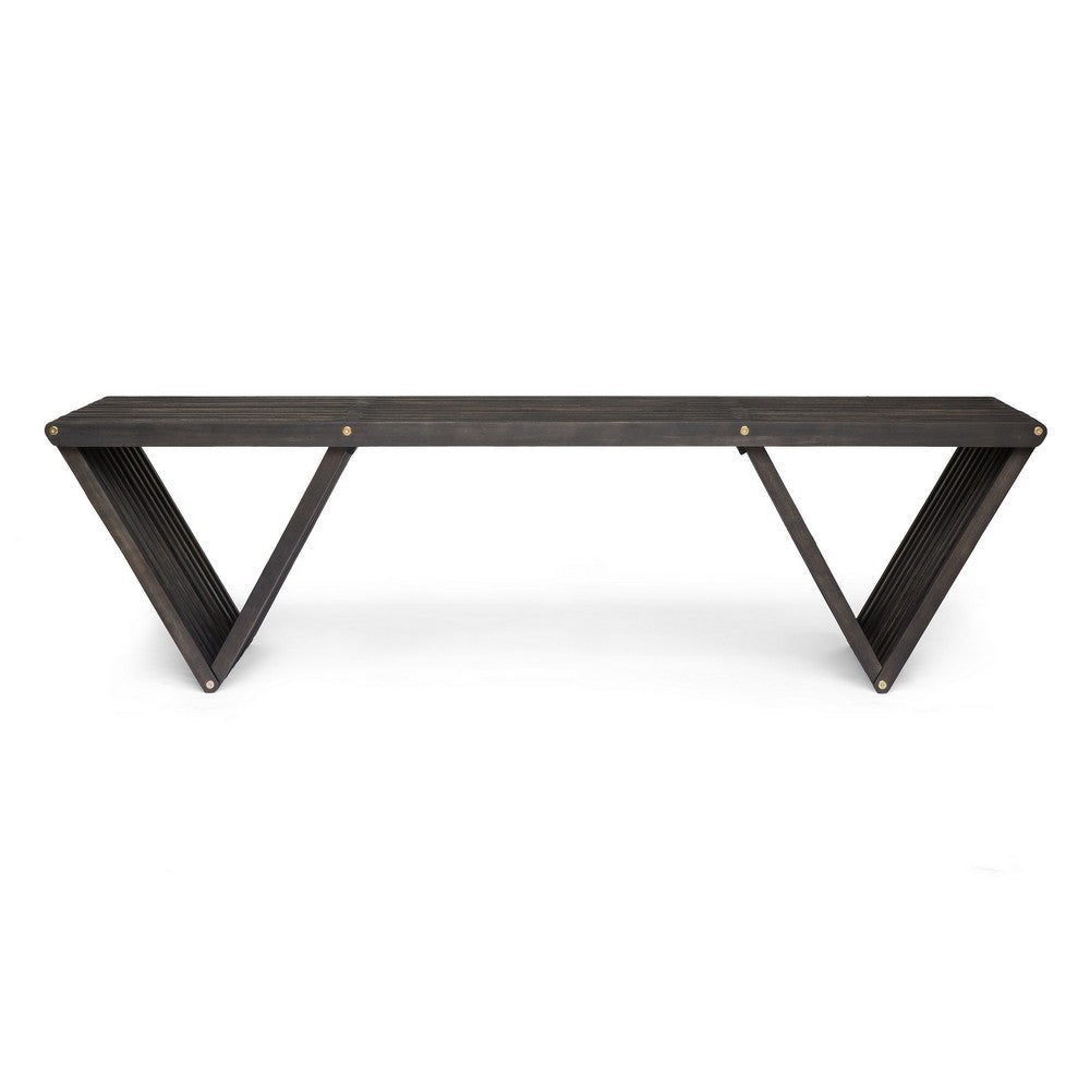 Riah Outdoor Bench, Slat Design, Angled 63" Dark Gray Wood