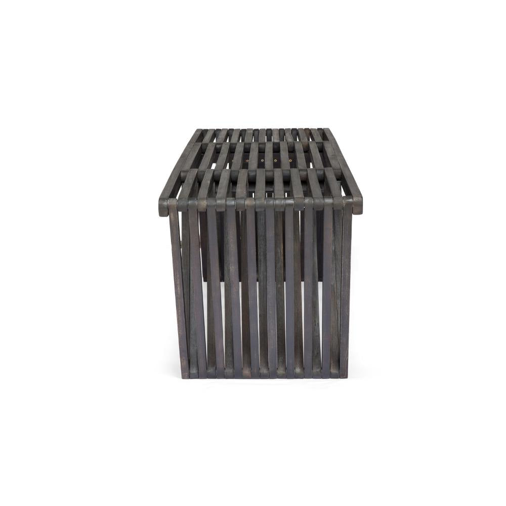 Riah Outdoor Bench Angled Legs Slatted 63 Inch Dark Gray Acacia Wood BM323586