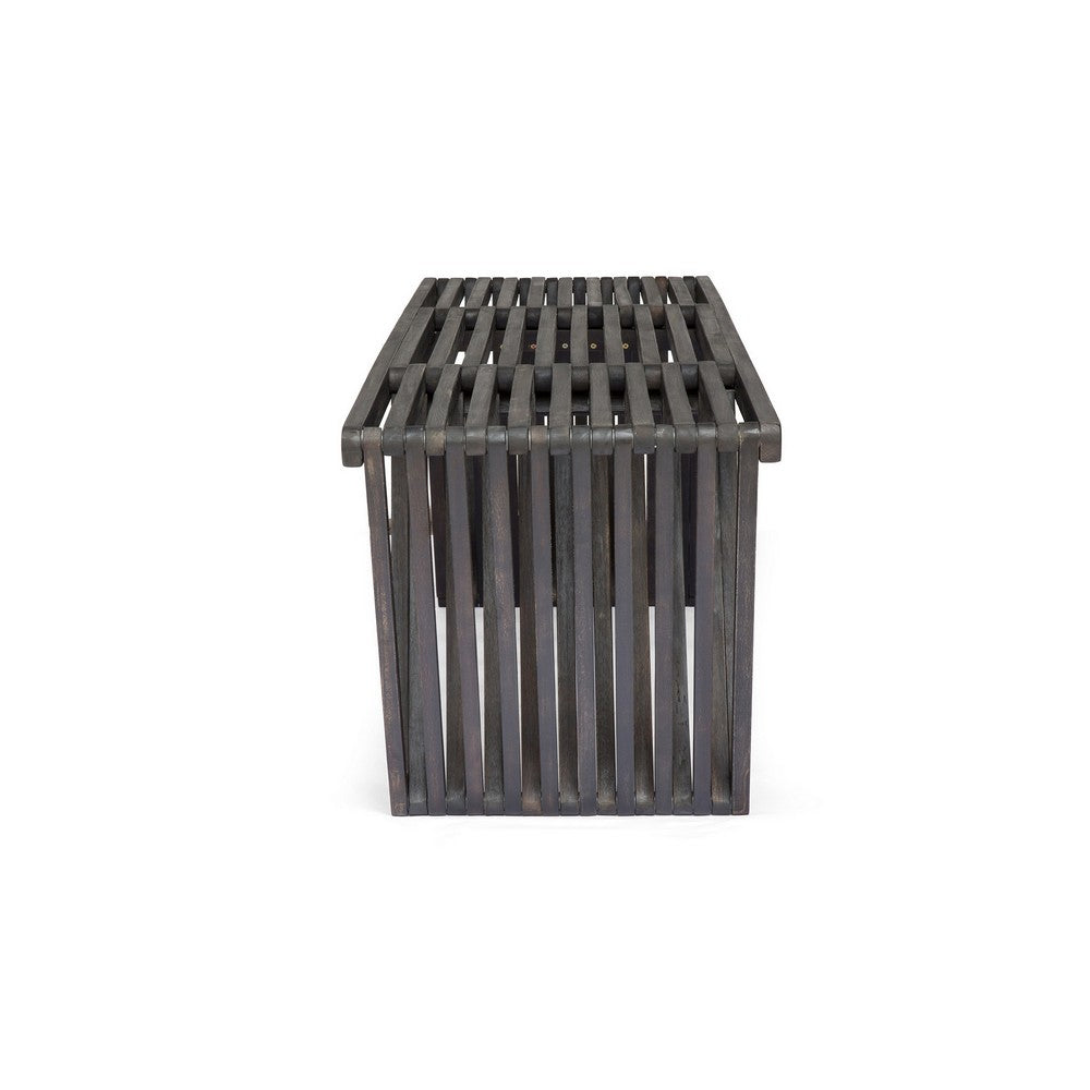 Riah Outdoor Bench, Slat Design, Angled 63" Dark Gray Wood