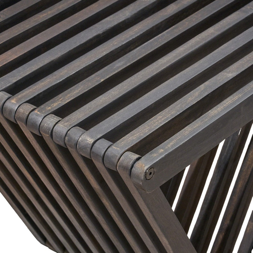 Riah Outdoor Bench, Slat Design, Angled 63" Dark Gray Wood