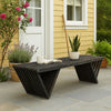 Riah Outdoor Bench, Angled Legs, Slatted 63 Inch Dark Gray Acacia Wood