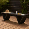 Riah Outdoor Bench, Angled Legs, Slatted 63 Inch Dark Gray Acacia Wood