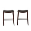 Clare Barstool Set of 2, Black Faux Leather, Nailhead Trim, Dark Brown