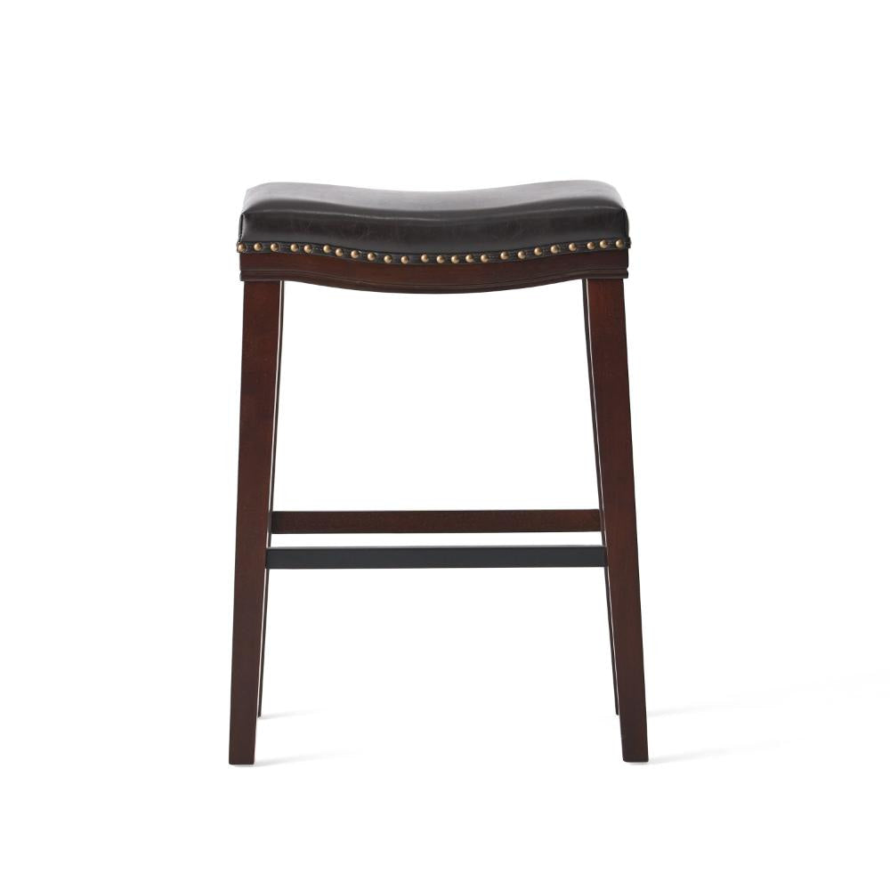 Clare Barstool Set of 2 Black Faux Leather Nailhead Trim Dark Brown BM323588