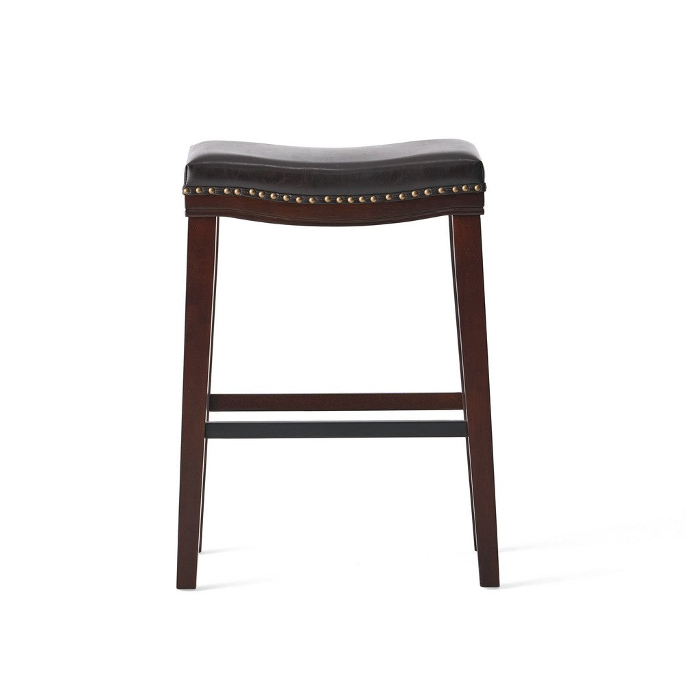 Clare Barstool Set of 2, Black Faux Leather, Nailhead, Brown