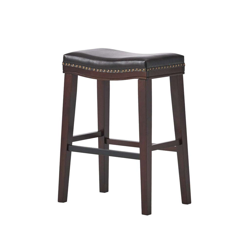 Clare Barstool Set of 2, Black Faux Leather, Nailhead, Brown