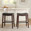 Clare Barstool Set of 2, Black Faux Leather, Nailhead Trim, Dark Brown
