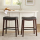 Clare Barstool Set of 2, Black Faux Leather, Nailhead Trim, Dark Brown