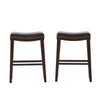 Clare Barstool Set of 2, Black Faux Leather, Nailhead, Brown