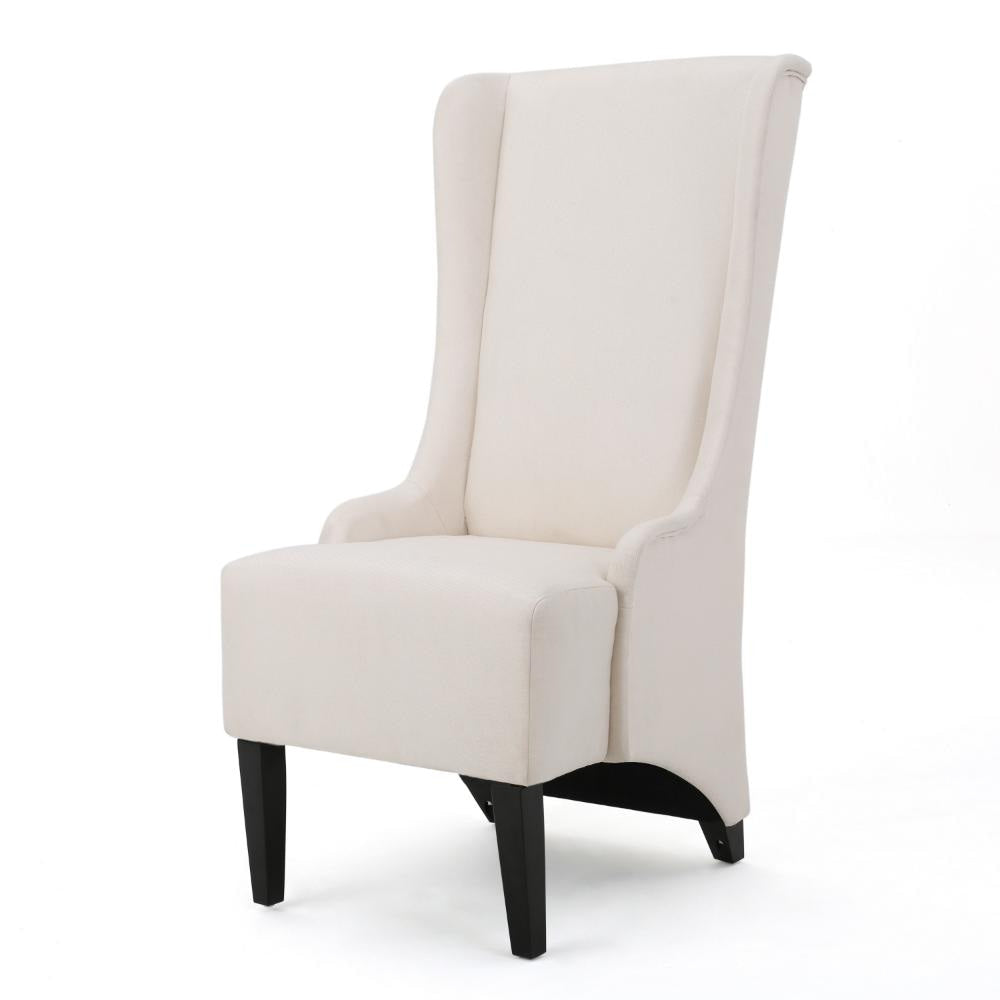 Becca Dining Chair, Beige Fabric, High Wingback, Tapered Black Legs