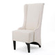 Becca Dining Chair, Beige Fabric, High Wingback, Tapered Black Legs
