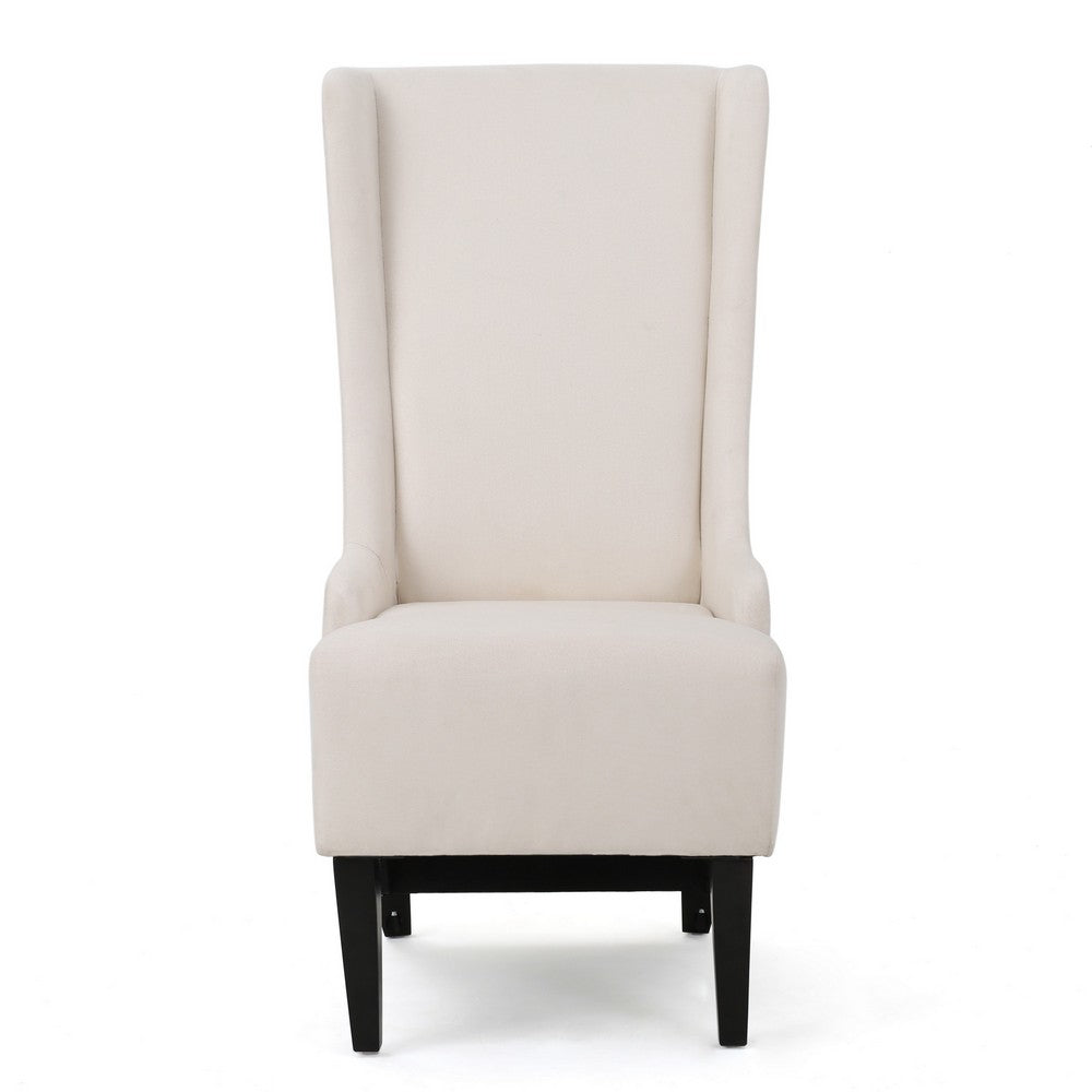 Becca Dining Chair, Beige Fabric, High Back Design, Black