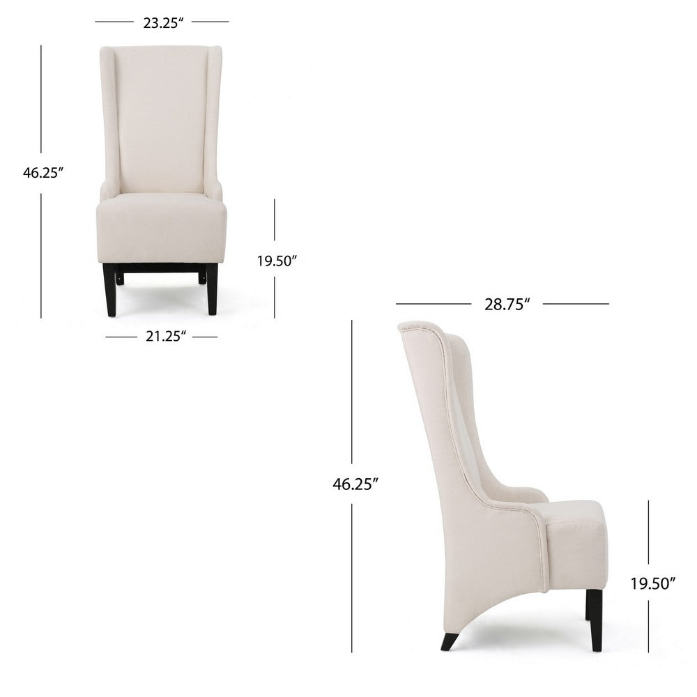 Becca Dining Chair, Beige Fabric, High Back Design, Black