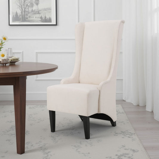Becca Dining Chair, Beige Fabric, High Wingback, Tapered Black Legs
