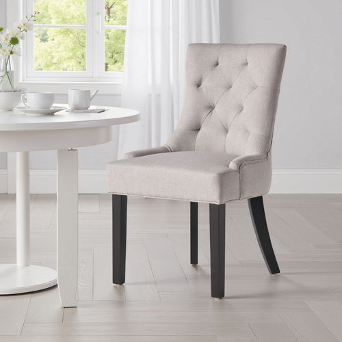 Chen Dining Chair Set of 2, Light Gray Fabric, Tufted Back, Wood Frame
