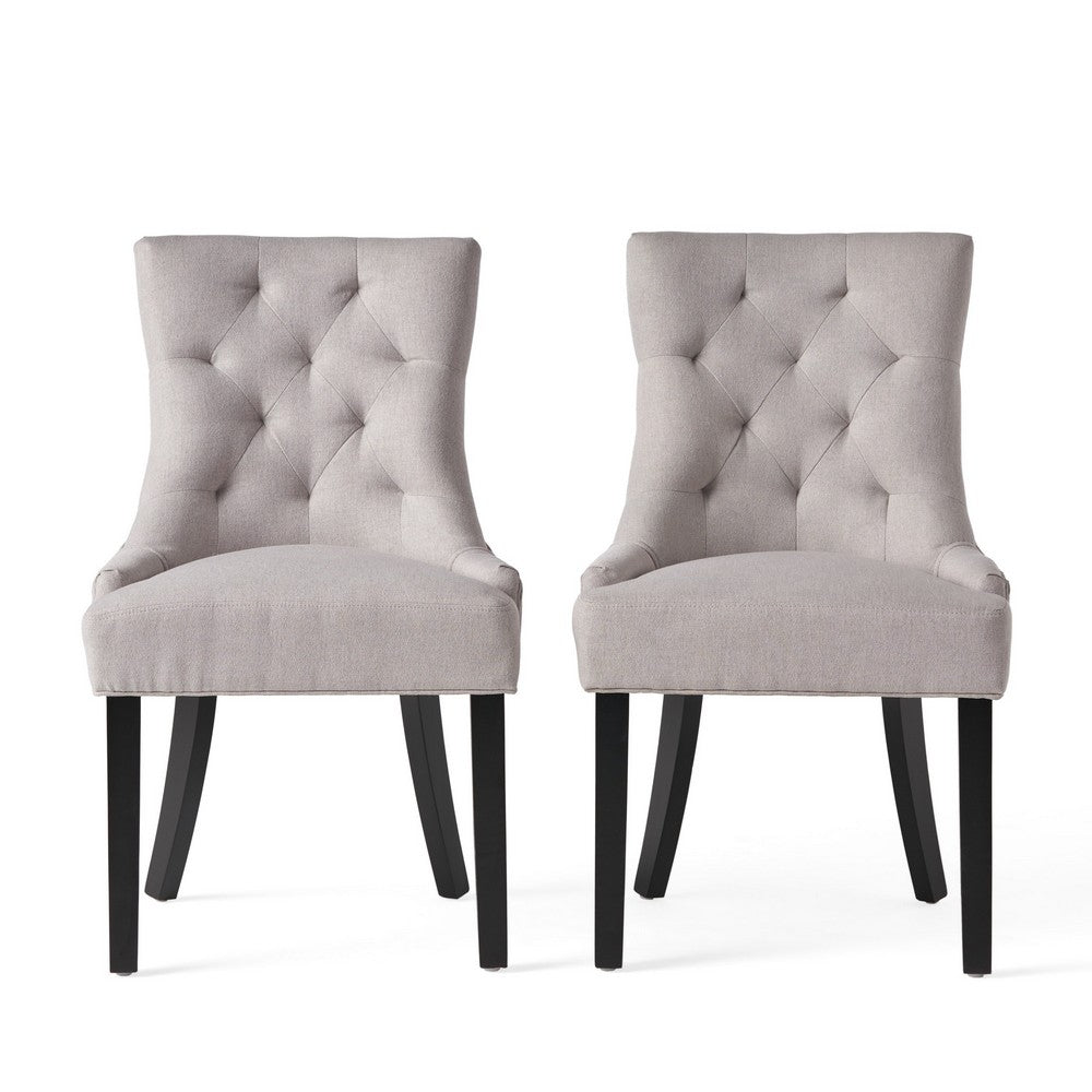 Chen Dining Chair Set of 2, Light Gray Tufted Fabric