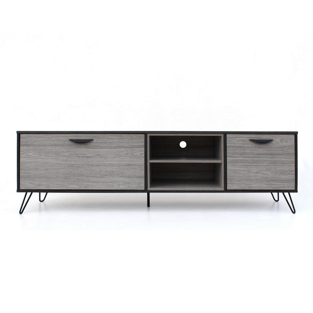 Alfie TV Media Console, 2 Cabinets, 2 Shelves, Gray, 71"