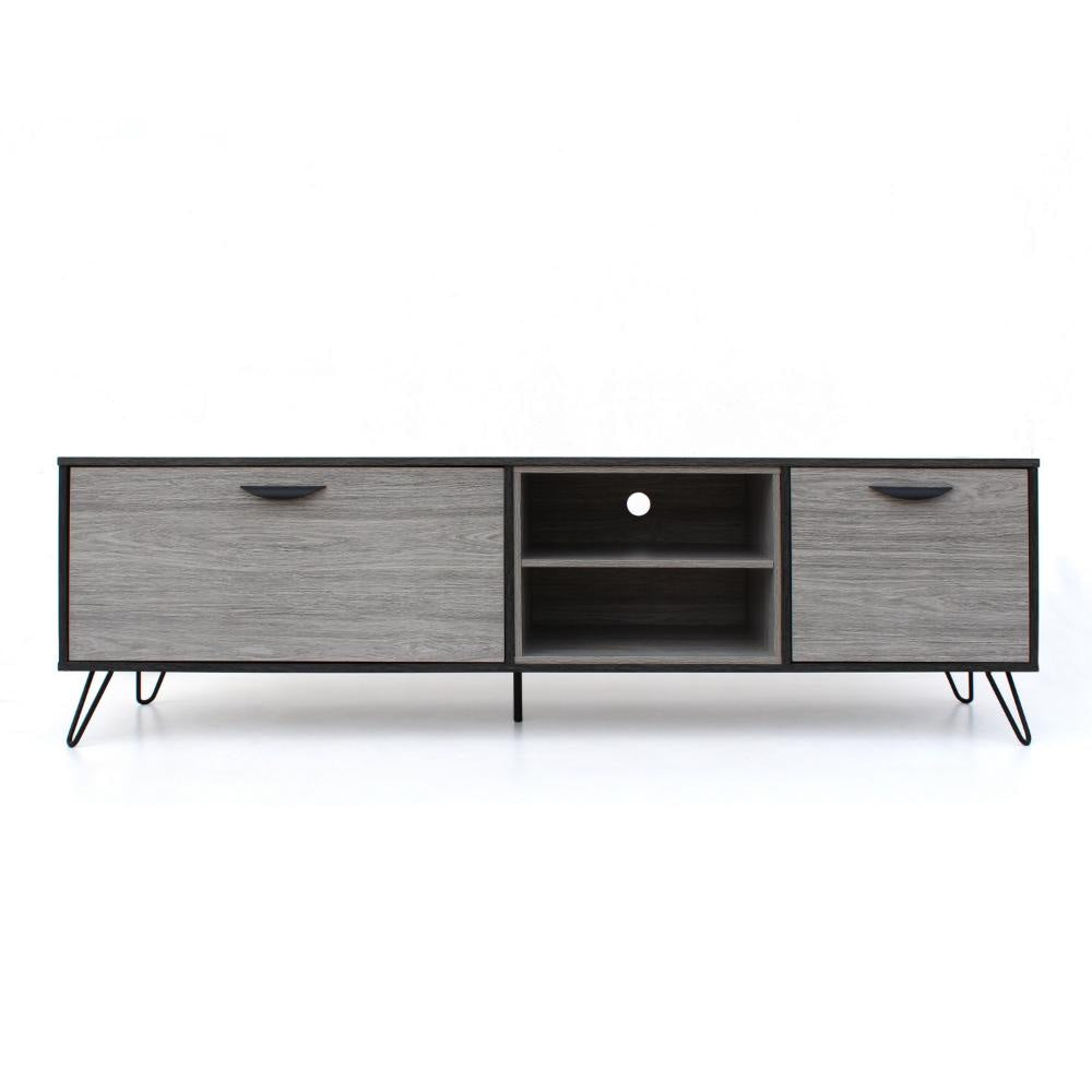 Alfie TV Media Entertainment Console Cabinet 2 Shelves Gray 71 Inch BM323592