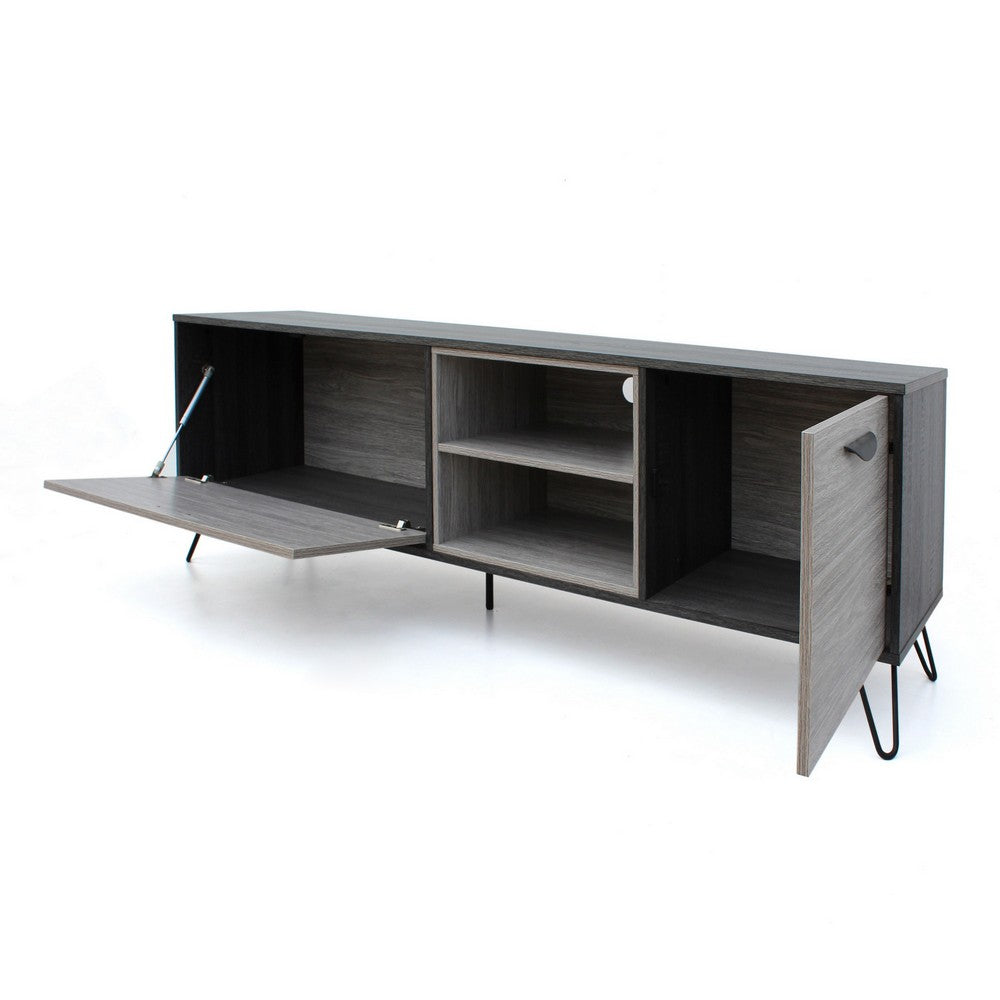 Alfie TV Media Console, 2 Cabinets, 2 Shelves, Gray, 71"